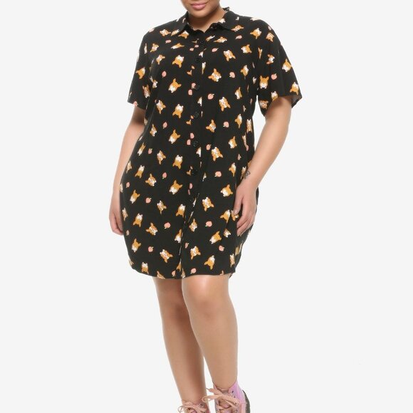 Hot Topic Corgi dog and peaches button down pocket dress size - Picture 7 of 8
